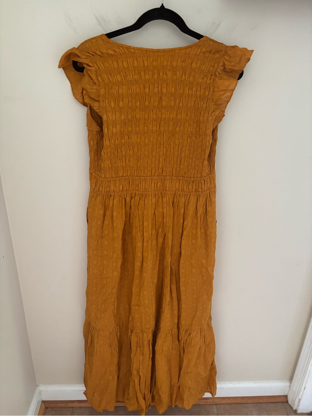 Anthropologie The Peregrine Midi Dress Mustard Marigold Yellow Smocked Boho Sz M - Picture 5 of 7